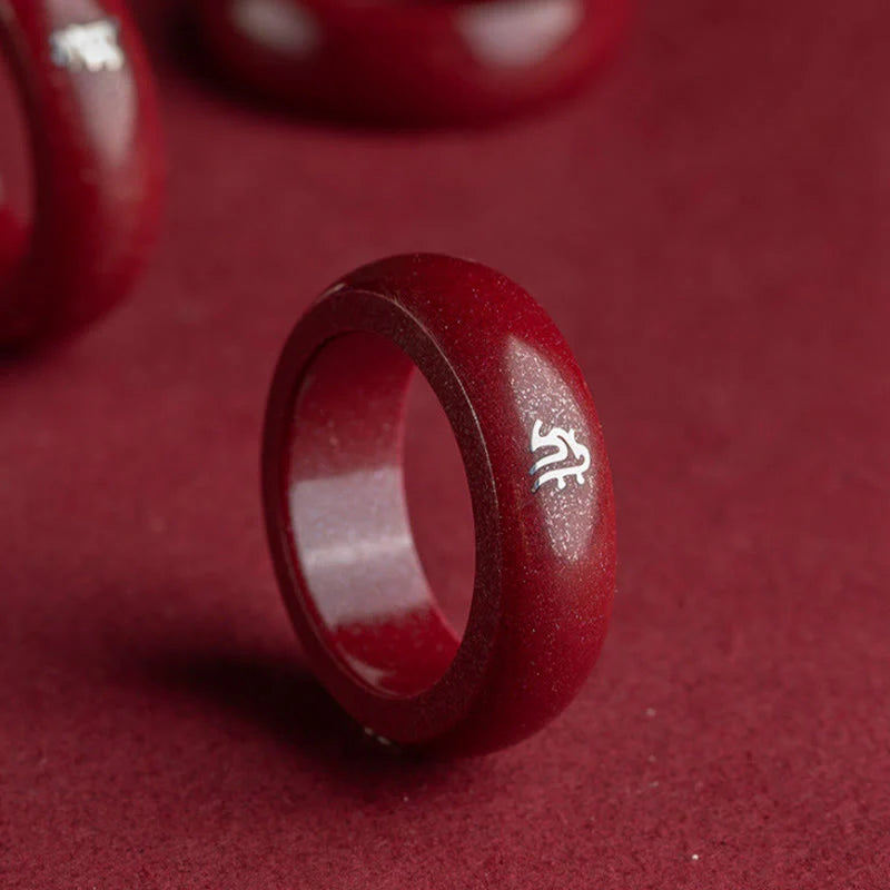Buddha Stones Chinese Zodiac Year Of The Horse Cinnabar Blessing Ring