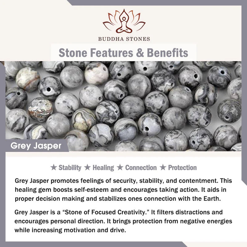 Buddha Stones Silver Sheen Obsidian Lava Rock Grey Jasper Om Mani Padme Hum Vajra Soothing Bracelet