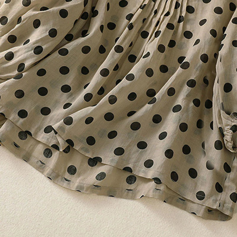 Buddha Stones Fall Round Neck Polka Dots Long Sleeve Women's Polyester Shirt