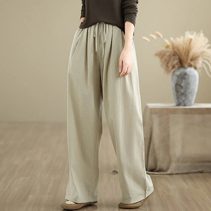 Buddha Stones Casual Straight-leg Women's Cotton Pants With Pockets