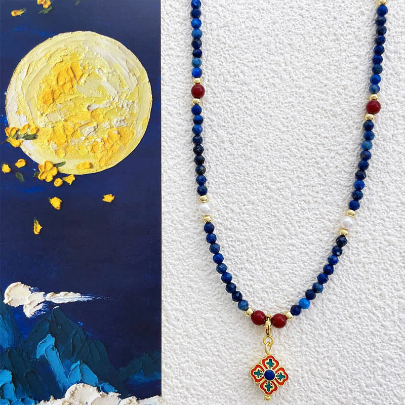 Buddha Stones Lazurite Pearl Positive Necklace Pendant