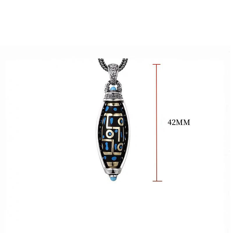 Buddha Stones Tibetan Om Mani Padme Hum Nine-Eye Dzi Bead Pattern Peace Purity Rotatable Necklace Pendant