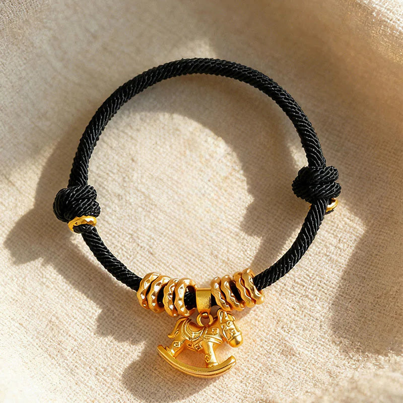 Buddha Stones Year Of The Horse Simple Horse Circle Charm Rope Faith Bracelet