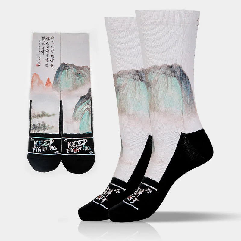 Buddha Stones Casual Lotus Chinese Landscape Painting Micro Crew Men Women Unisex Socks