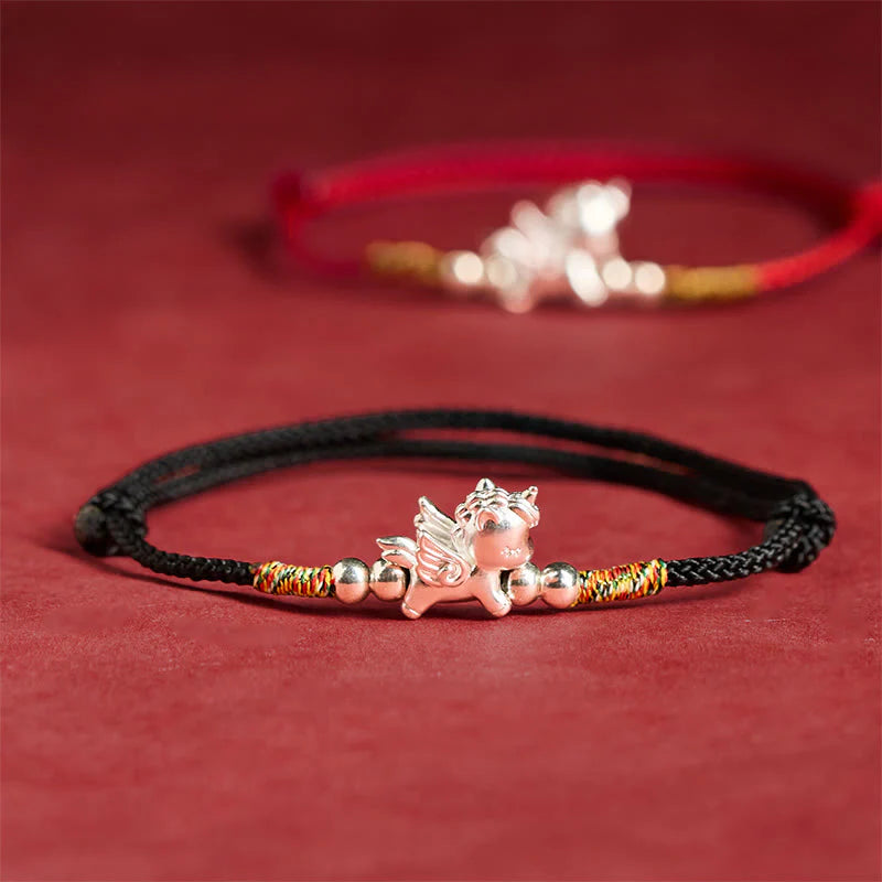Buddha Stones 925 Sterling Silver Year Of The Horse Prosperity String Bracelet