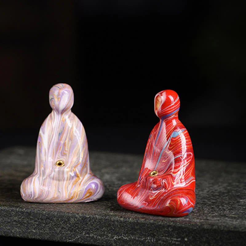 Buddha Stones Mini Formless Buddha Ebony Wood Lacquer Craft Peace Incense Stick Holder Decoration