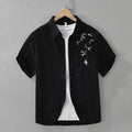Buddha Stones Artistic Simple Design Embroidery Bamboo Pattern Men's Short Sleeve Cotton Shirt