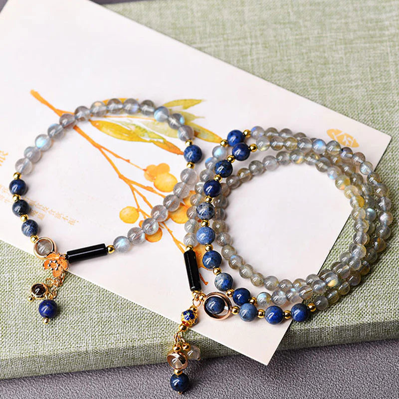 Buddha Stones Moonstone Lazurite Calm Healing Positive Bracelet