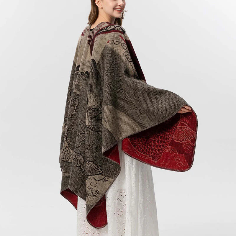 Buddha Stones Winter Koi Fish Waves Pattern Warm Cozy Scarf Shawl