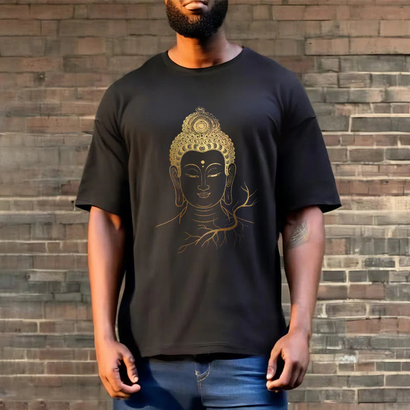 Buddha Stones Golden Meditation Buddha Head Tee T-shirt
