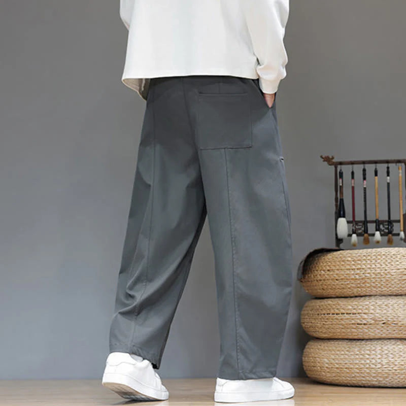 Buddha Stones Fall Pure Color Cotton Men's Cropped Harem Pants With Pockets