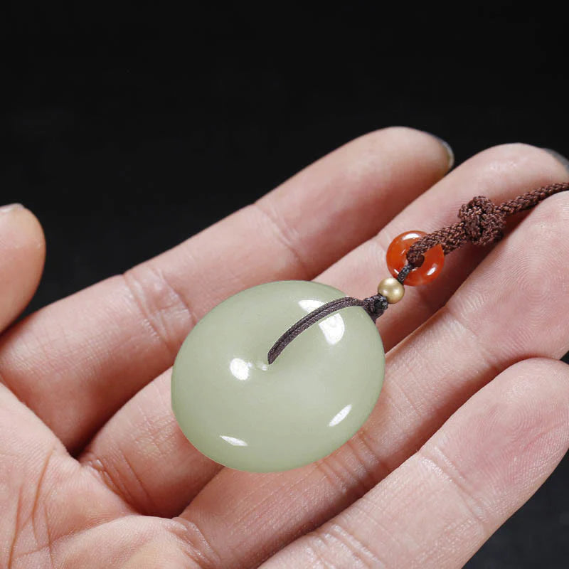 Buddha Stones Round Hetian White Jade Peace Buckle Blessing Necklace Pendant