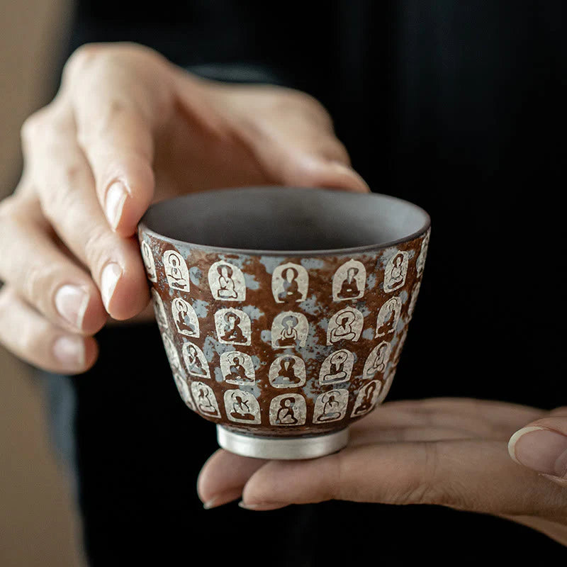 Buddha Stones Ten Thousand Buddha Poems Teacup Kung Fu Tea Cup 100ml With Gift Box