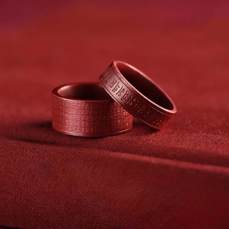 Buddha Stones Cinnabar Om Mani Padme Hum Heart Sutra Blessing Ring