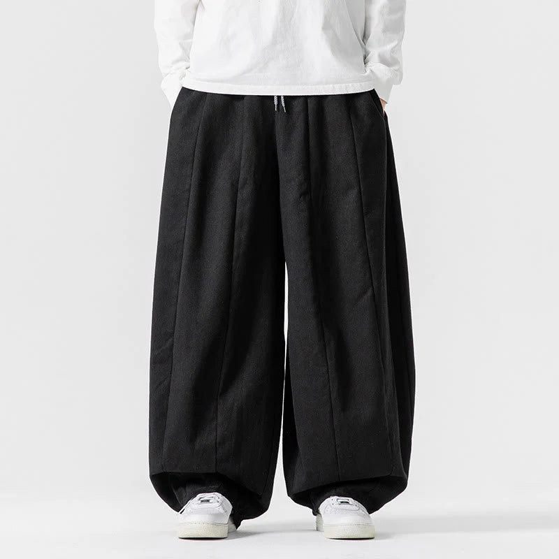 Buddha Stones Fall Solid Color Cotton Elastic Waist Men's Harem Pants With Pockets