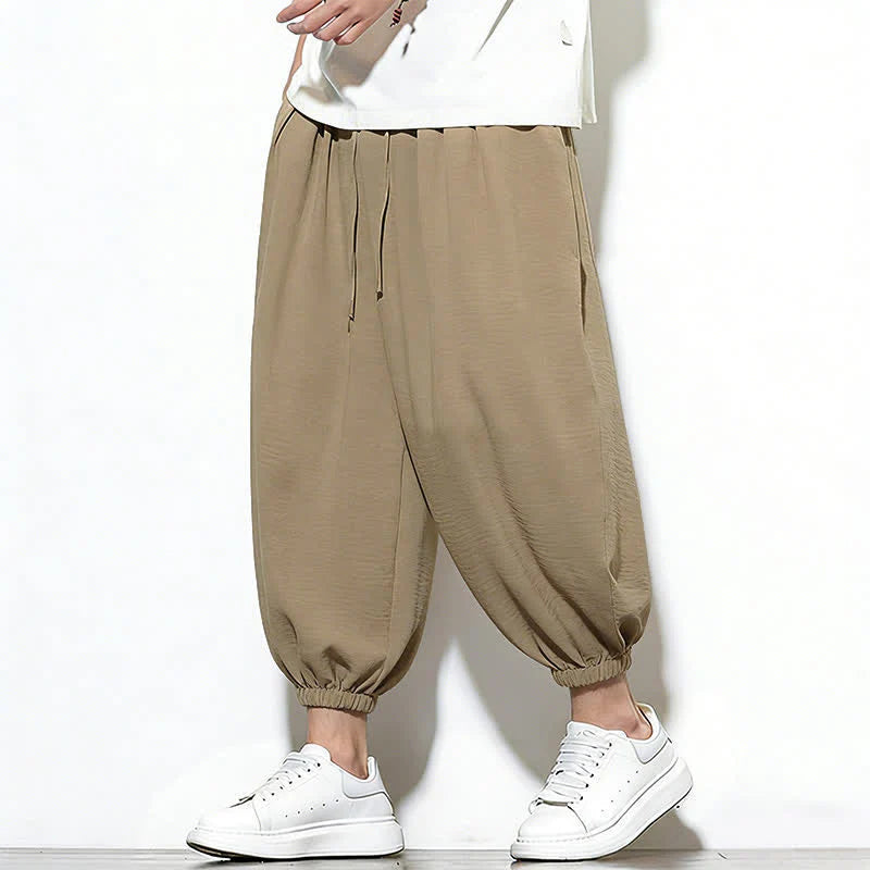 Buddha Stones Spring Solid Color Drawstring Elastic Design Men's Harem Capri Pants
