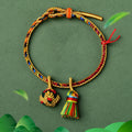 Buddha Stones Colorful Rope Luck Handmade Zongzi Golden Ball Charm Bracelet