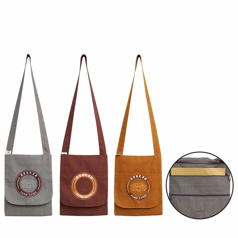 Lotus Embroidered Spiritual Mind Practice Cotton Shoulder Bag Crossbody Bag (Extra 30% Off | USE CODE: FS30)