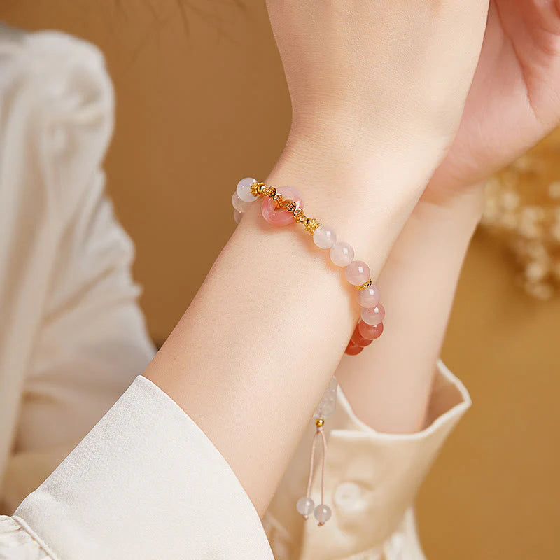 Buddha Stones 925 Sterling Silver Red Agate White Chalcedony Peace Buckle Confidence Bracelet