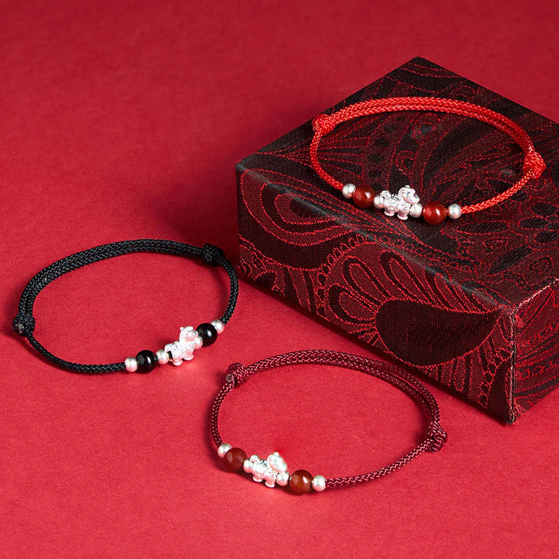Buddha Stones 999 Sterling Silver Red Agate Year Of The Horse Prosperity String Bracelet