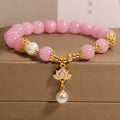 Buddha Stones Pink Quartzite Pearl Lotus Charm Harmony Bracelet