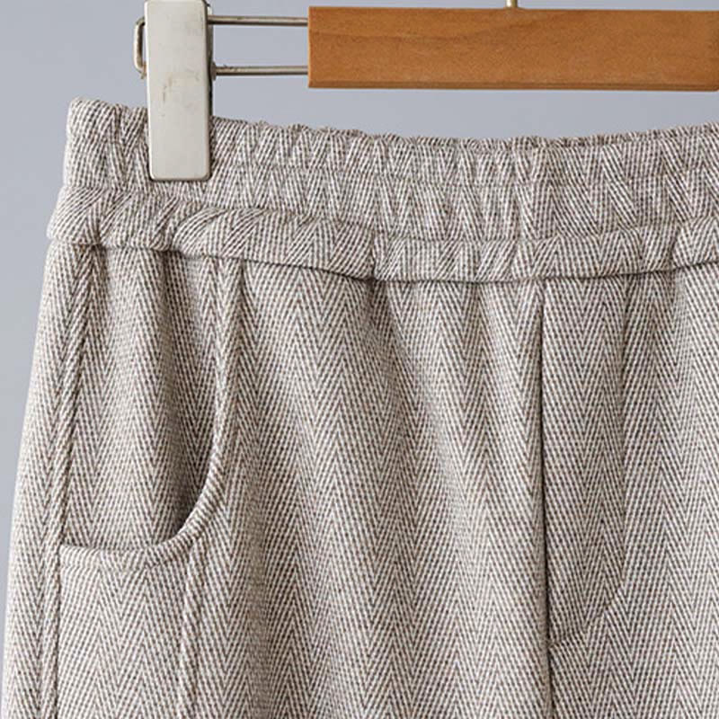 Buddha Stones Plain Color Blocking Cotton Thick Casual Women's Pants With Pockets