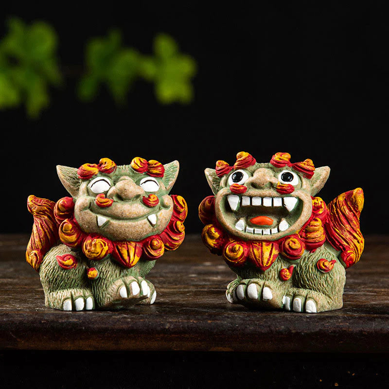 Buddha Stones Small Pair of Lion Fu Foo Dogs Ward Off Evil Protection Home Resin Decoration (Extra 30% Off | USE CODE: FS30)