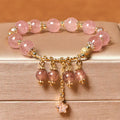 Buddha Stones Natural Strawberry Quartz Four Leaf Clover Star Positive Bracelet