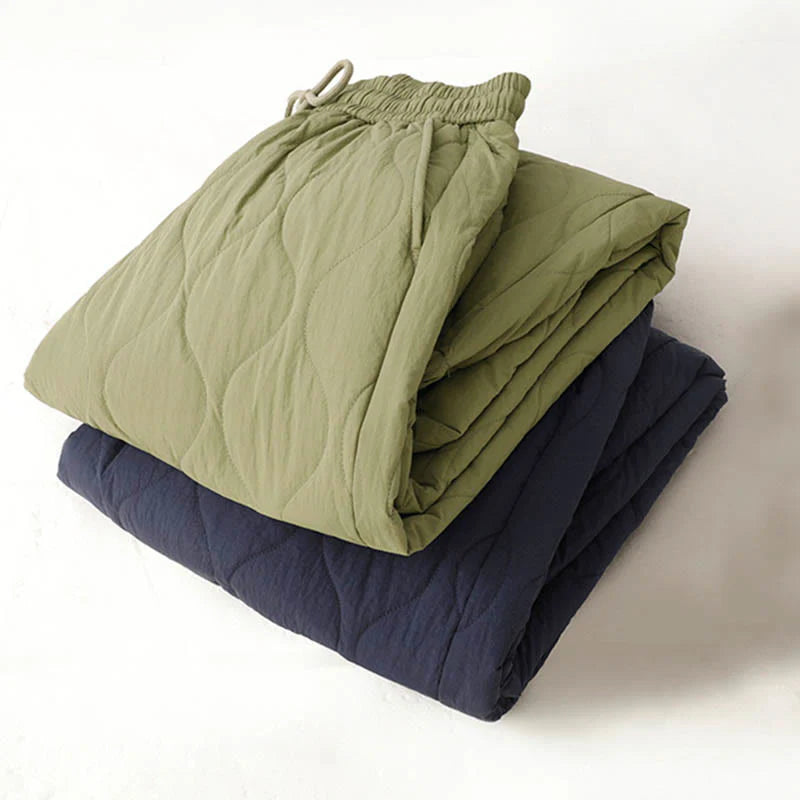 Buddha Stones Women's Plain Elastic Cuff Design Drawstring Thermal Thickened Pants With Pockets