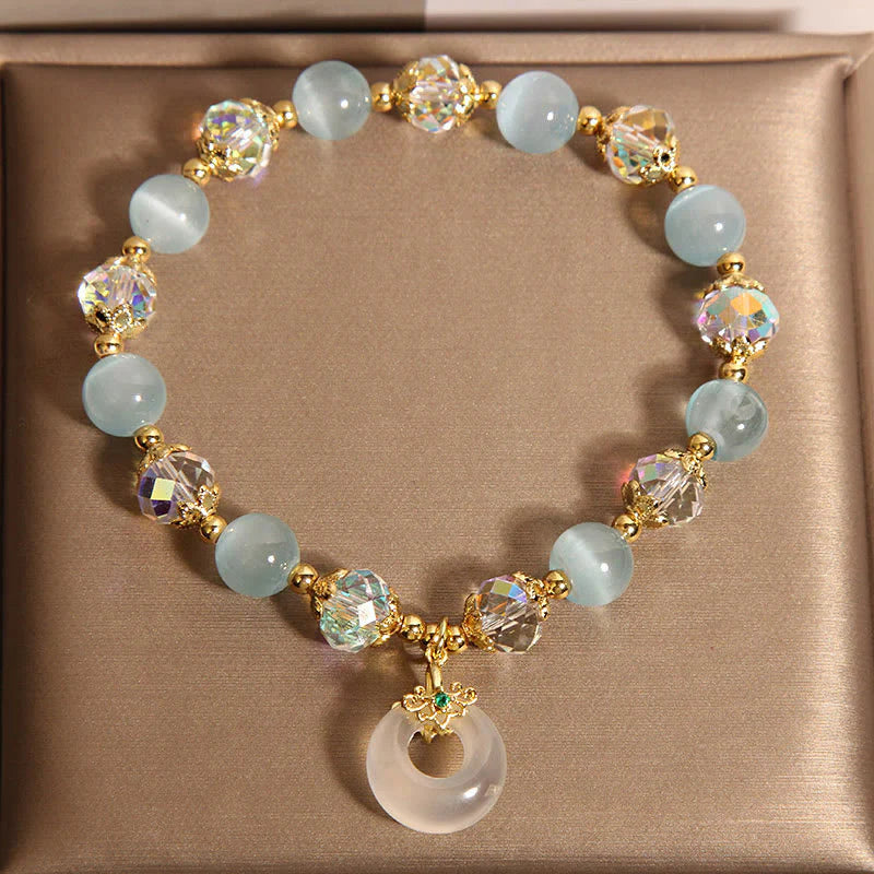 Buddha Stones Blue Cat's Eye White Crystal Peace Buckle Meaning Balance Bracelet