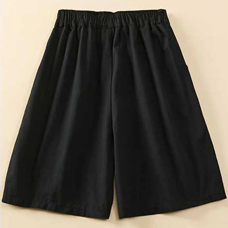 Buddha Stones Summer Casual Loose Plain Cotton Women's Shorts With Pockets