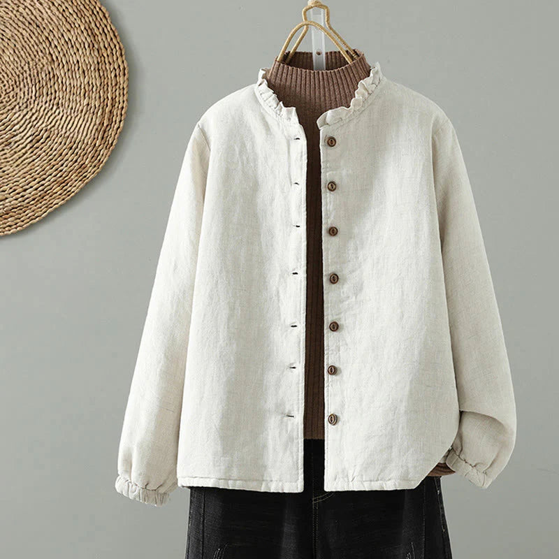 Buddha Stones Casual Buttons Women's Long Sleeve Cotton Jacket With Pockets