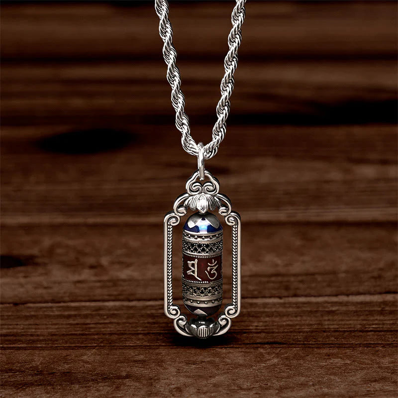 Buddha Stones Vintage Om Mani Padme Hum Prayer Wheel Copper Luck Pendant