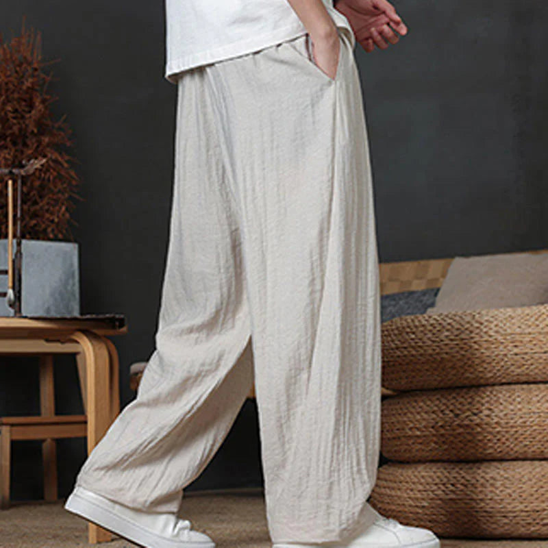 Buddha Stones Casual Plain Color Drawstring Design Men's Pants With Pockets
