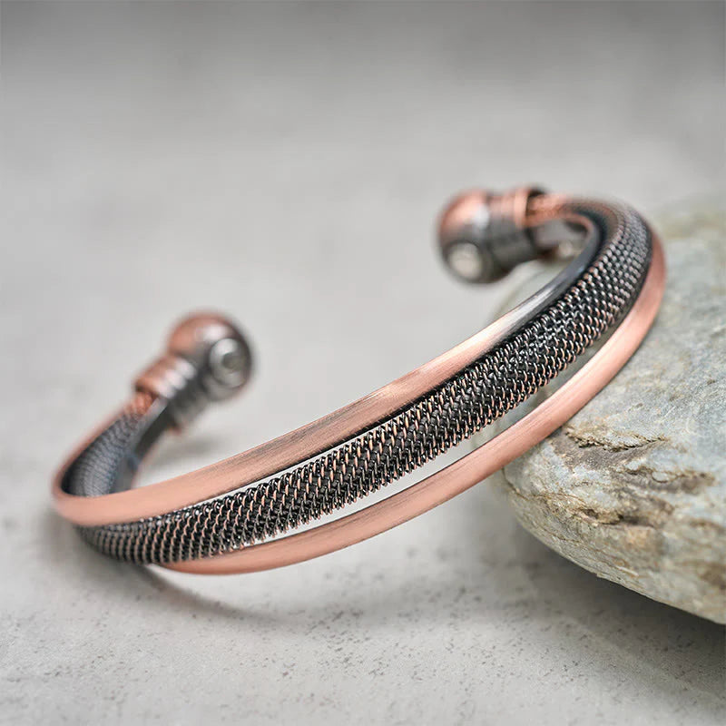 FREE Today: Balance and Luck Retro Textured Flower Pattern Twisted Copper Open Cuff Bracelet Bangle