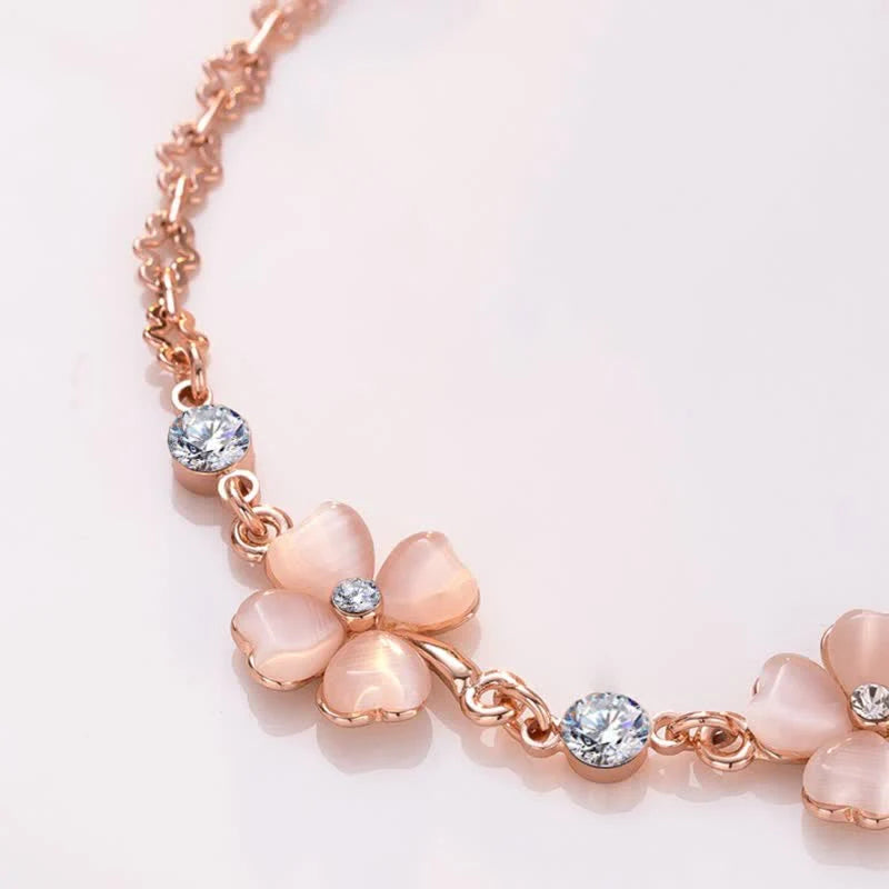 Buddha Stones Pink Crystal Four Leaf Clover Love Chain Bracelet