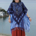Buddha Stones Blue Triangle Stripes Batik Shawl Soft Pullover 90*95cm