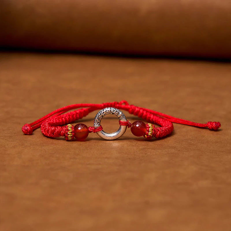 Buddha Stones 925 Sterling Silver Plated Copper Peace Buckle Protection Braided String Bracelet