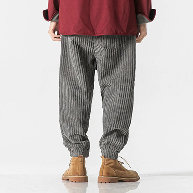 Buddha Stones Winter Solid Color Men's Ankle-Length Corduroy Pants With Pockets