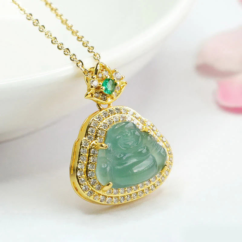 Buddha Stones Jade Laughing Buddha Prosperity Luck Necklace Pendant