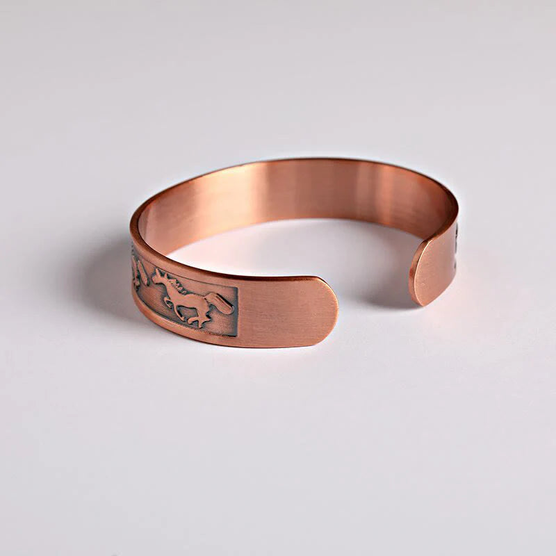 Buddha Stones Year Of The Horse Copper Open Self Care Cuff Bracelet Bangle