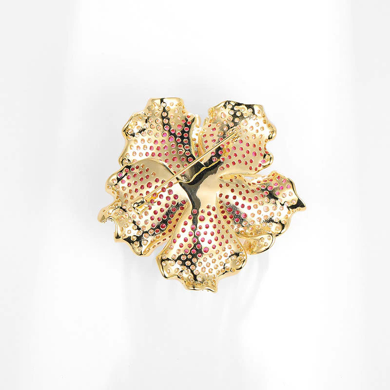 Buddha Stones Peony Flower Prosperity Copper Brooch