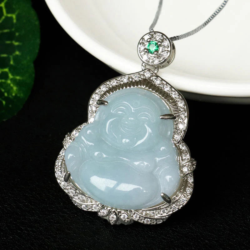 Buddha Stones Jade Laughing Buddha Abundance Necklace Pendant