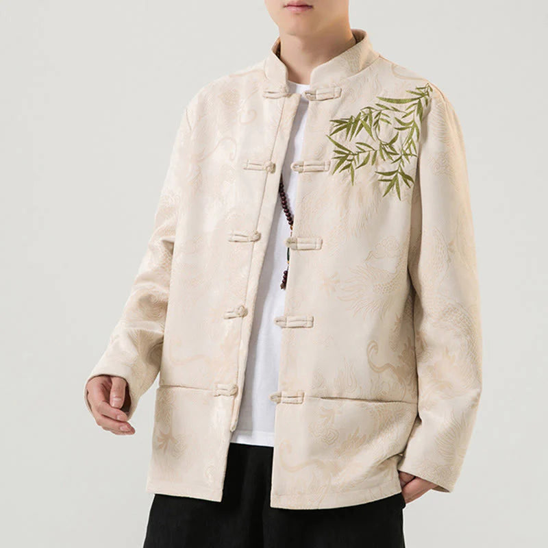 Buddha Stones Bamboo Dragon Frog-Button Desgin Long Sleeve Men's Jacket