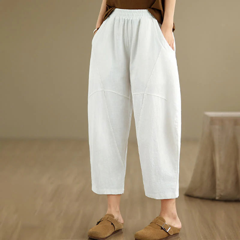 Buddha Stones Spring 7-8 Length Solid Color Women's Cotton Linen Harem Pants With Pockets