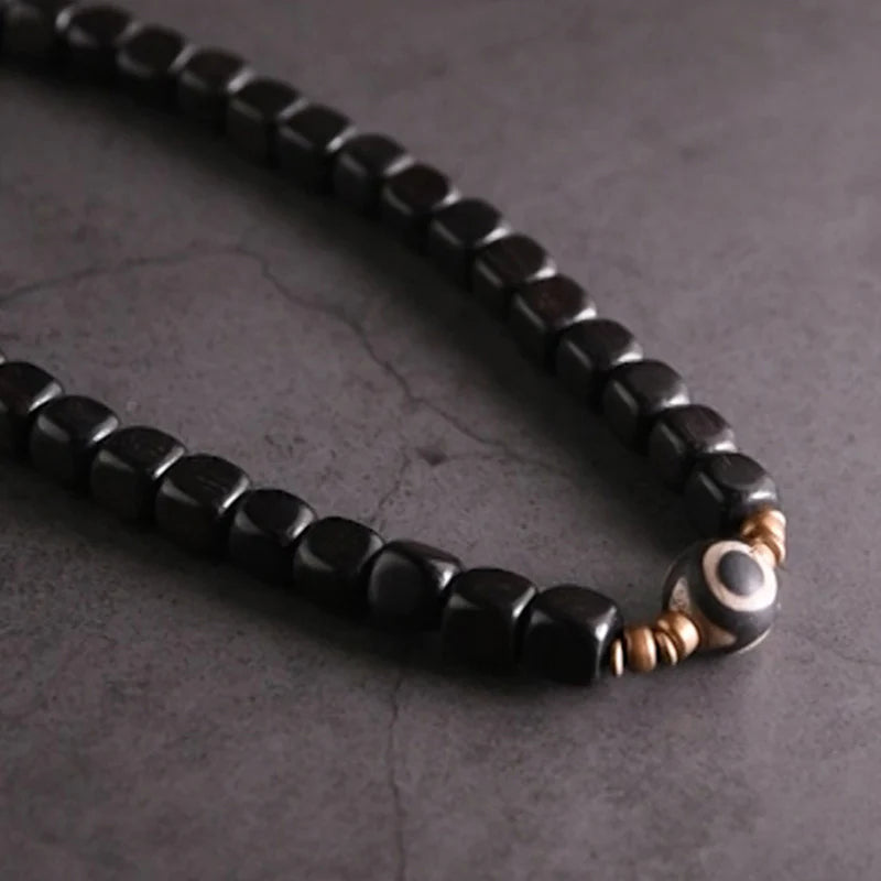 Buddha Stones Ebony Wood Dzi Bead Copper Peace Couple Bracelet