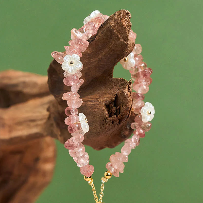 Buddha Stones Irregular Crystal Flower Design Amethyst White Crystal Balance Bracelet