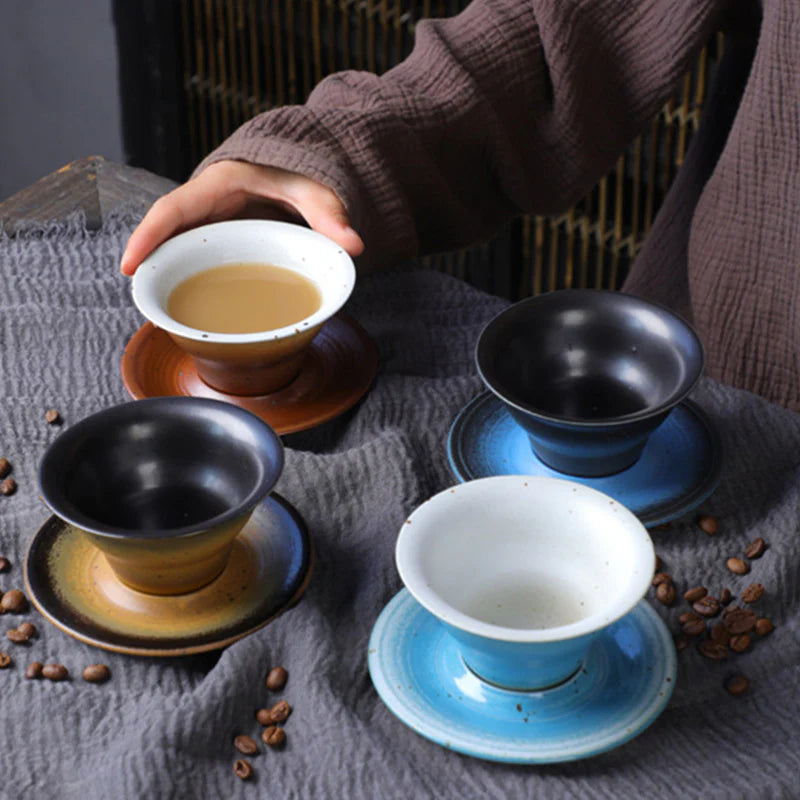 Buddha Stones Planet Design Ceramic Coffee Mug Rough Pottery Tea Coffee Cup With Saucer