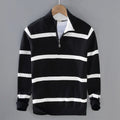 Buddha Stones Color Contrast Striped Half Zipper Design Cotton Men's Long Sleeve Sweater