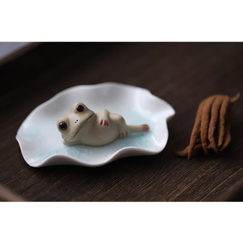 Buddha Stones Meditating Ceramic Small Frog Statue Decoration